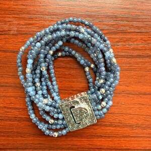 Premier Designs Dallas Multi-Strand Blue Beaded Wrap Bracelet with Silver Hammer
